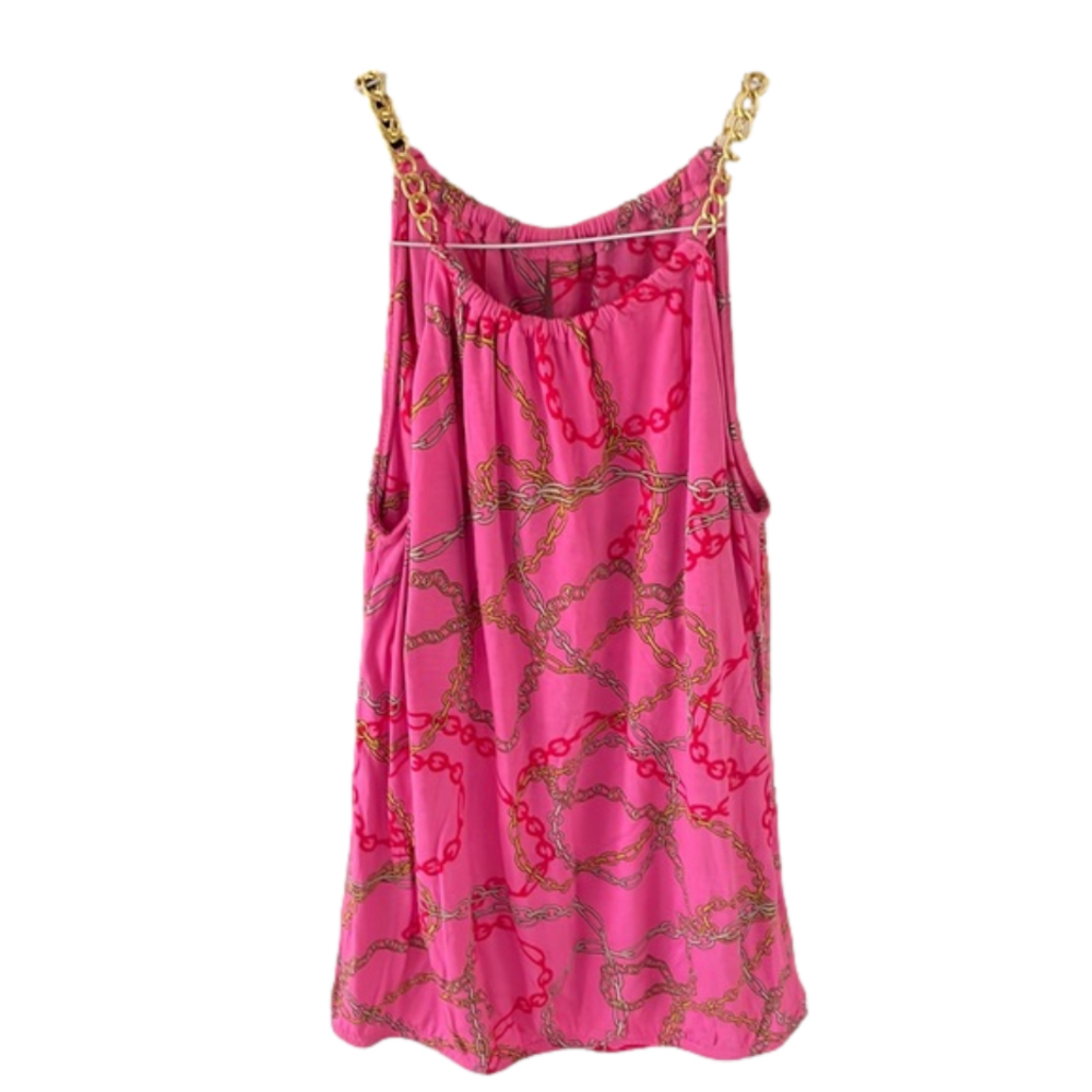 🌿NY&Co pink chain link print top with gold straps - size XS🌿